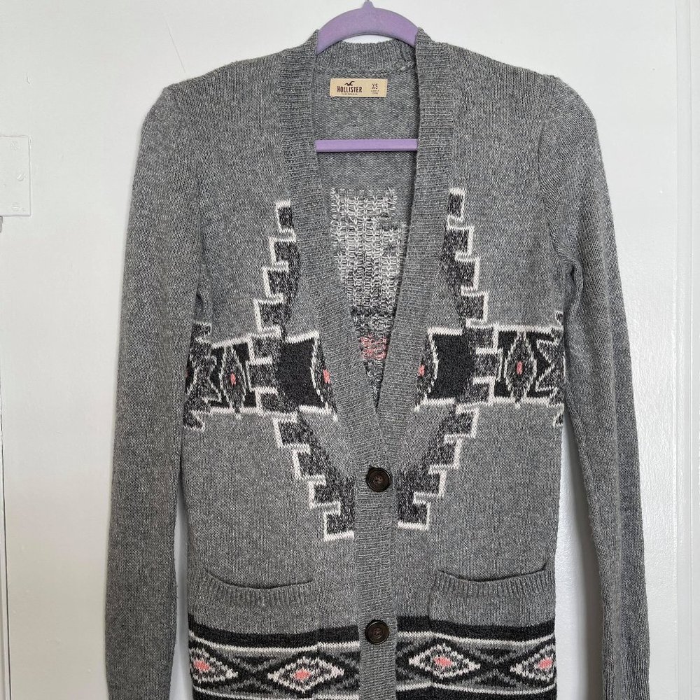 Hollister Cardigan Women Size XS Grey Buttons